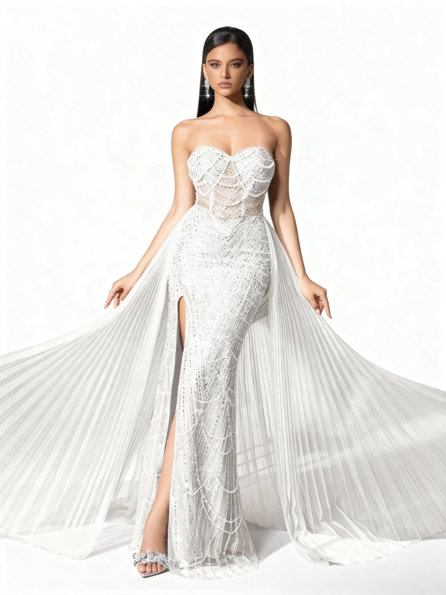 Stalluxe | Trägerloses Spitzenkleid mit Schnürung und Schlitz Weiß