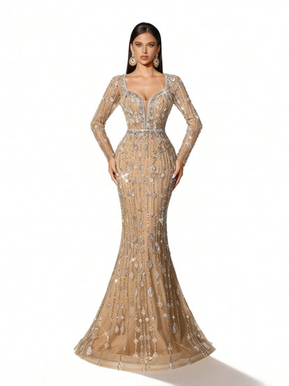 Stalluxe | Einfarbiges Paillettenkleid mit Tiefem V-Ausschnitt