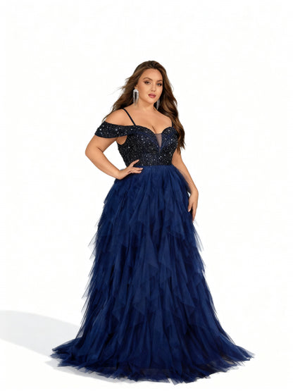 Stalluxe | Modisches Abendkleid in Marineblau mit Strassverzierung für festliche Anlässe