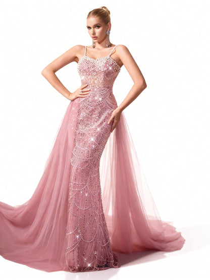 Stalluxe | Perlenbesetztes Kleid mit Spaghettiträgern im Meerjungfrauenstil