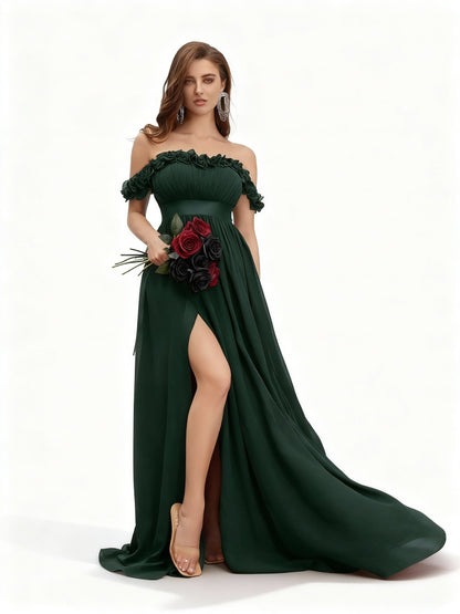 Stalluxe | Abendkleid mit Blumenverzierung und Schlitz Dunkelgrün