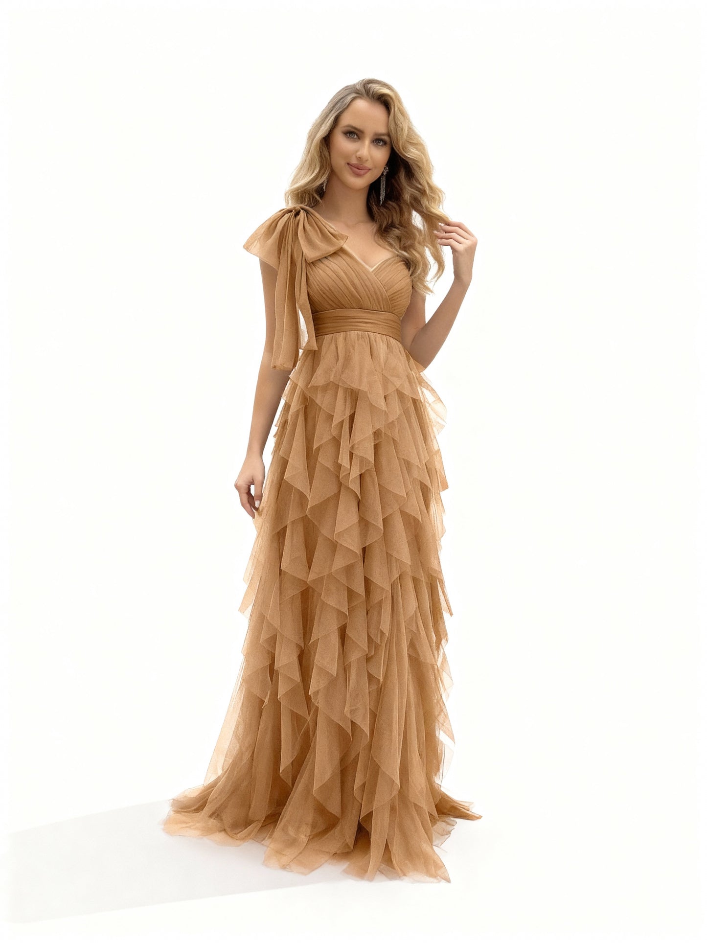 Stalluxe | Ärmelloses Kleid mit Asymmetrischem Ausschnitt Aprikose