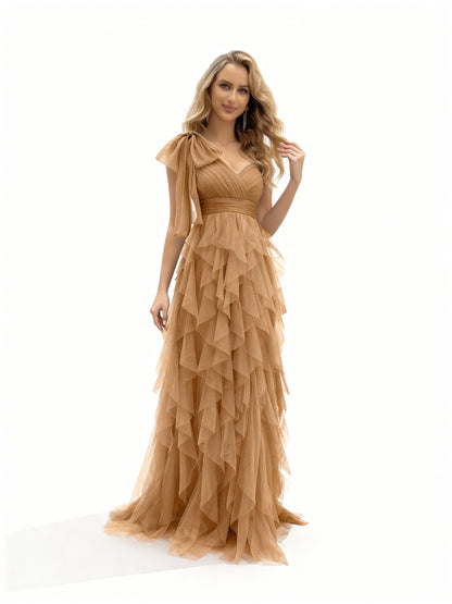 Stalluxe | Ärmelloses Kleid mit Asymmetrischem Ausschnitt Aprikose