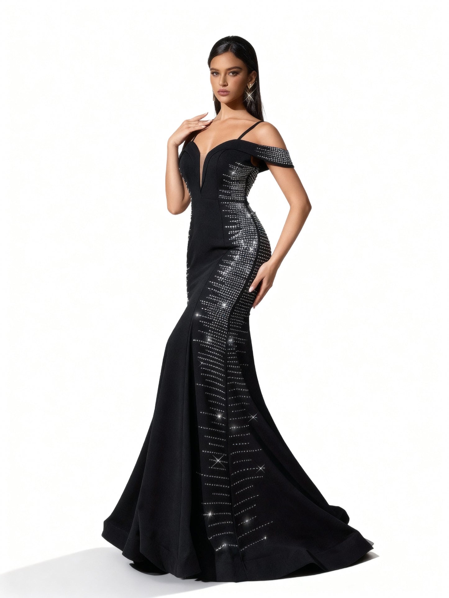 Stalluxe | Schwarzes Strasskleid mit Fischschwanz