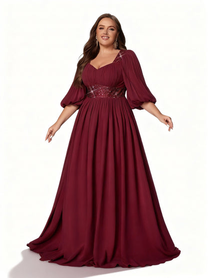 Stalluxe | Elegantes Pailletten-Abendkleid in Übergröße mit Bischofsärmeln