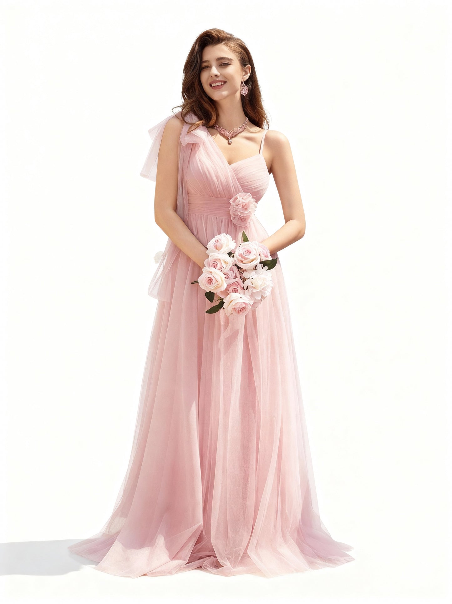 Stalluxe | Asymmetrisches Netzkleid mit Blumenverzierung Rosa