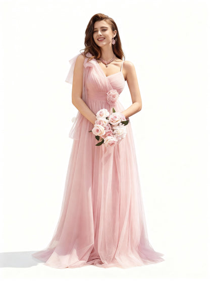 Stalluxe | Asymmetrisches Netzkleid mit Blumenverzierung Rosa