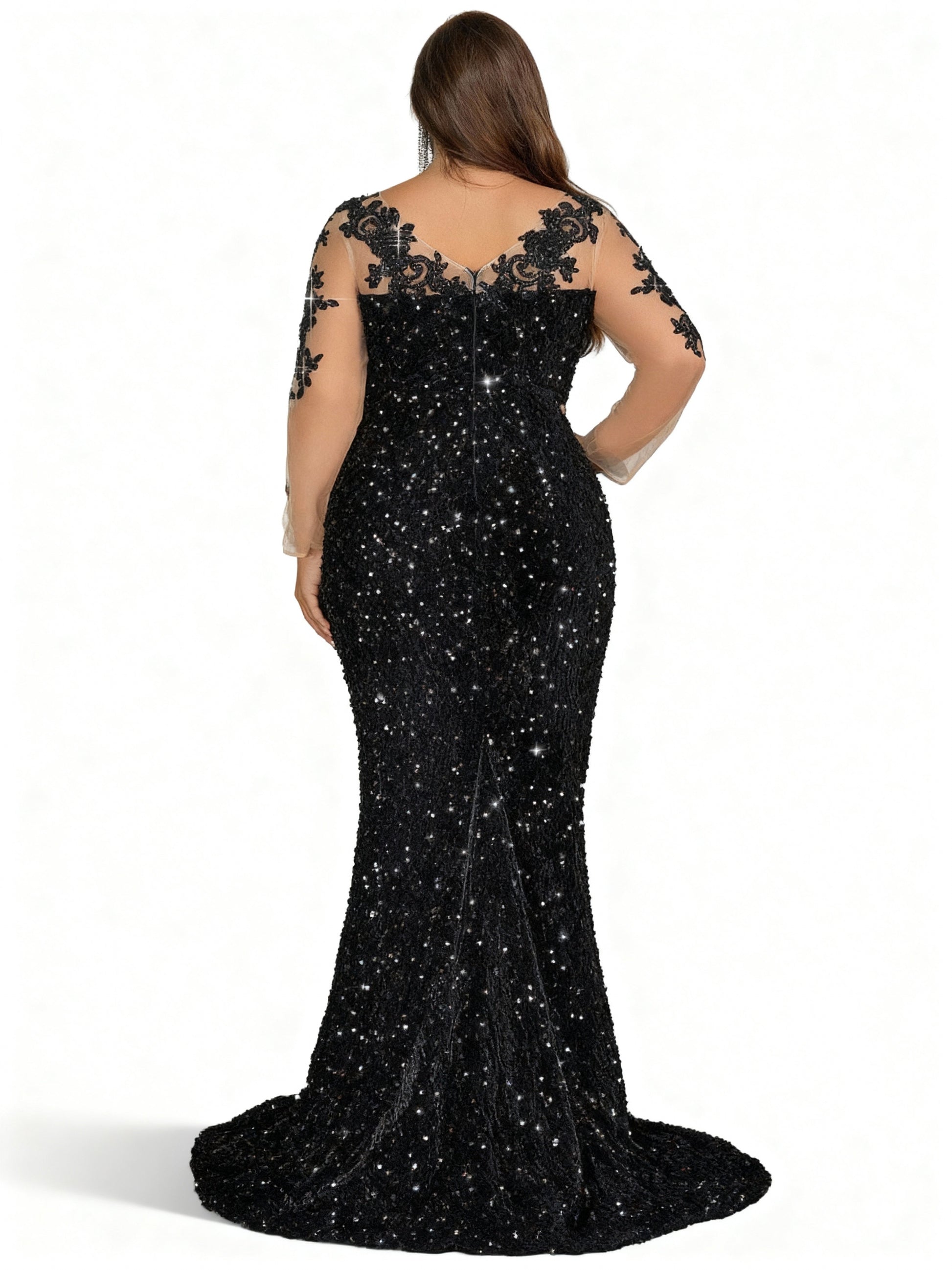 Stalluxe | Schwarzes Kleid mit Netzstoff und Langen Ärmeln