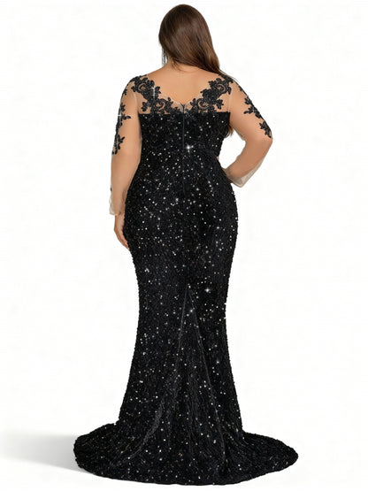 Stalluxe | Schwarzes Kleid mit Netzstoff und Langen Ärmeln