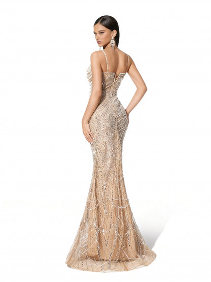 Stalluxe | Paillettenkleid mit Perlen und V-Ausschnitt im Meerjungfrauenschnitt
