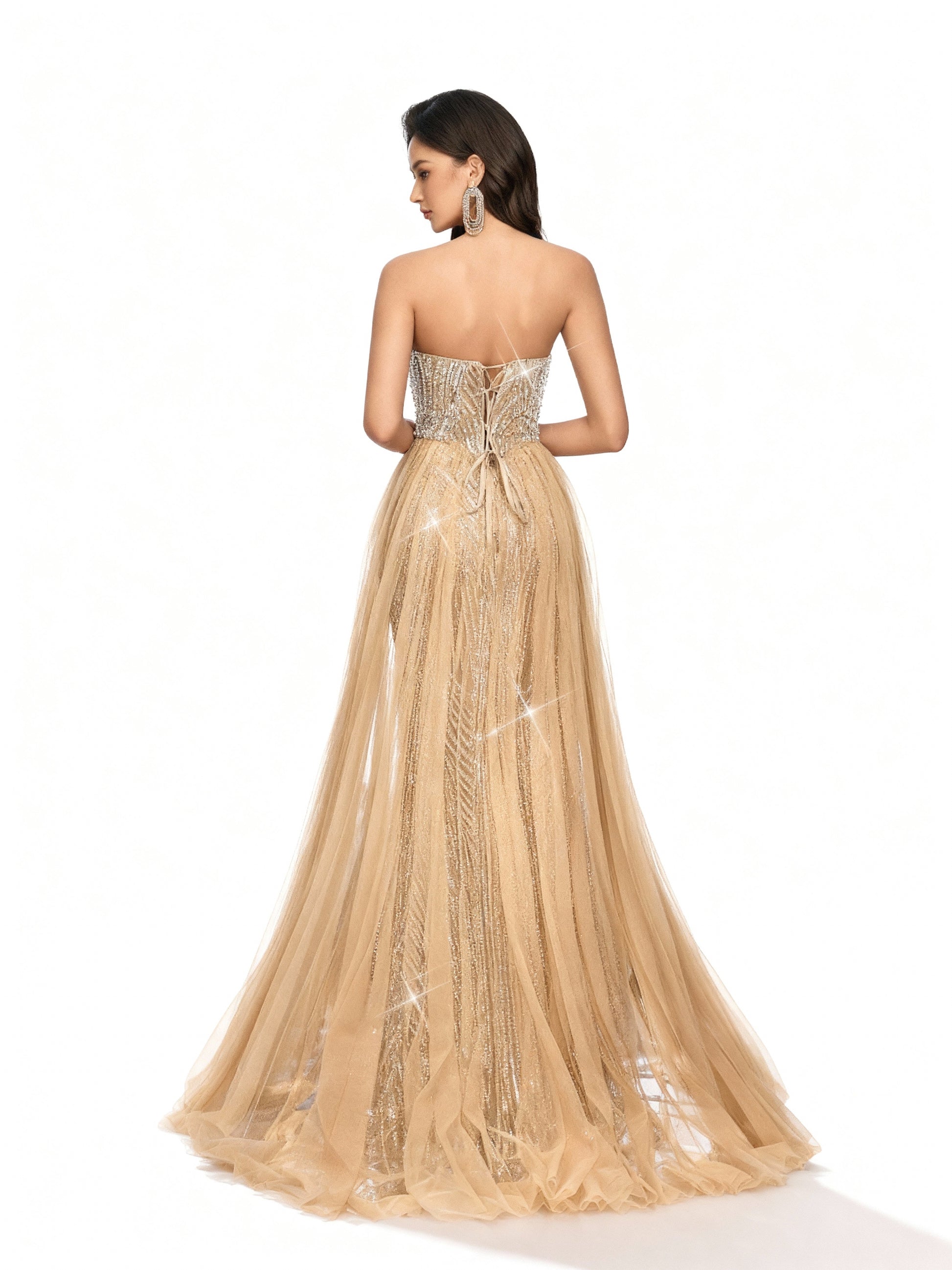 Stalluxe | Champagnerfarbenes Trägerloses Cocktailkleid