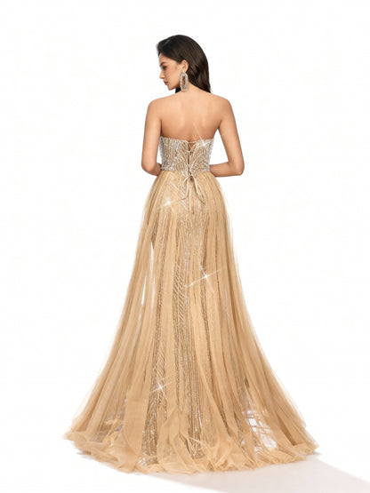 Stalluxe | Champagnerfarbenes Trägerloses Cocktailkleid