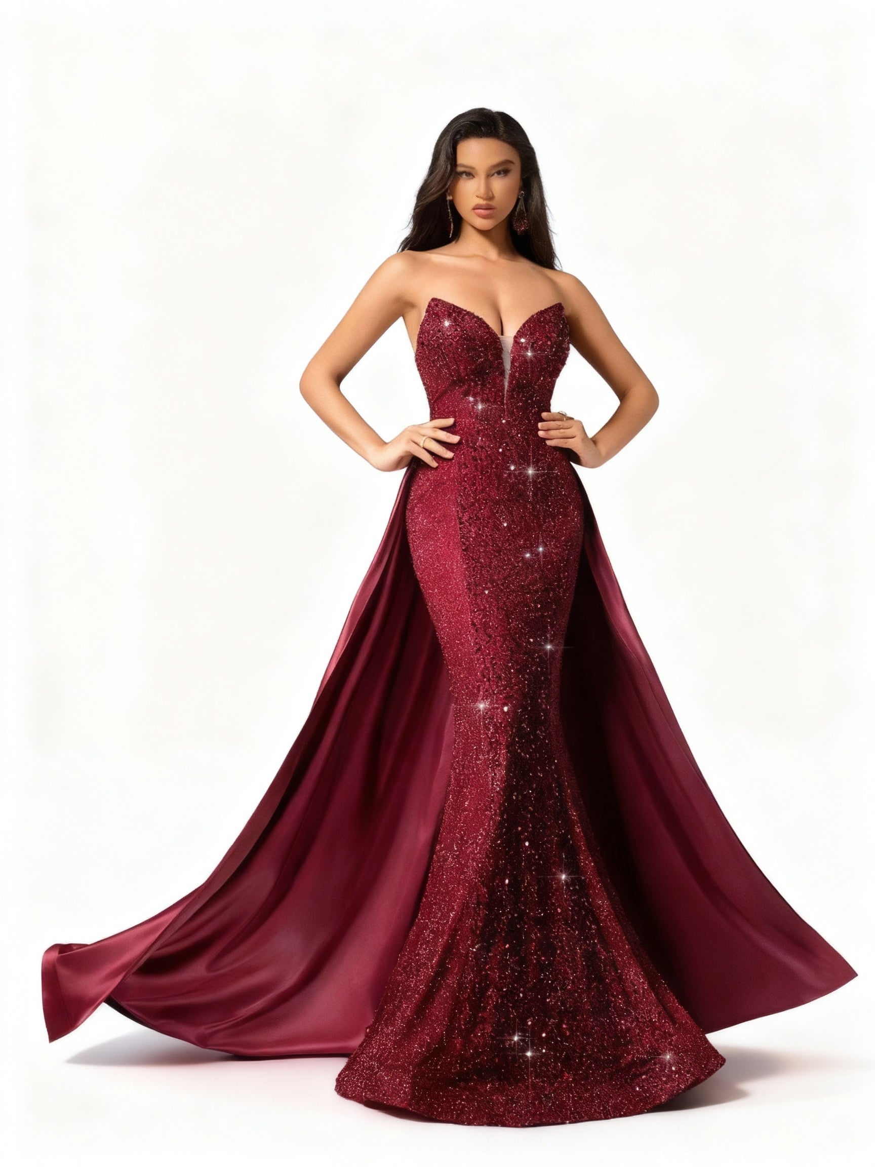 Stalluxe | Burgunderfarbenes Paillettenkleid mit Trägerlosem Ausschnitt