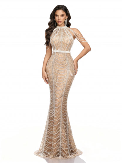 Stalluxe | Paillettenkleid mit Perlen und Neckholder