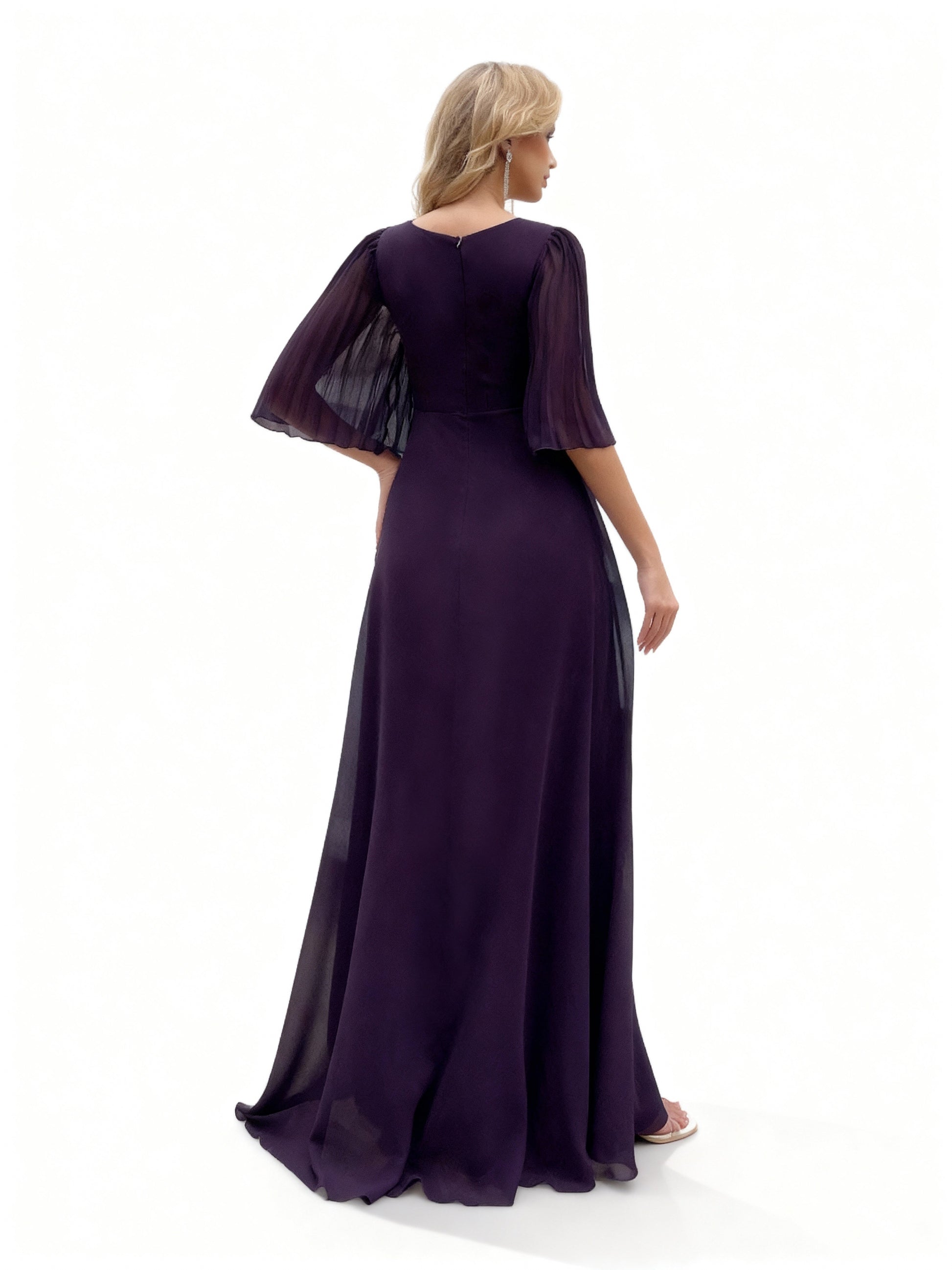 Stalluxe | Weinrotes Chiffonkleid mit Rüschenärmeln