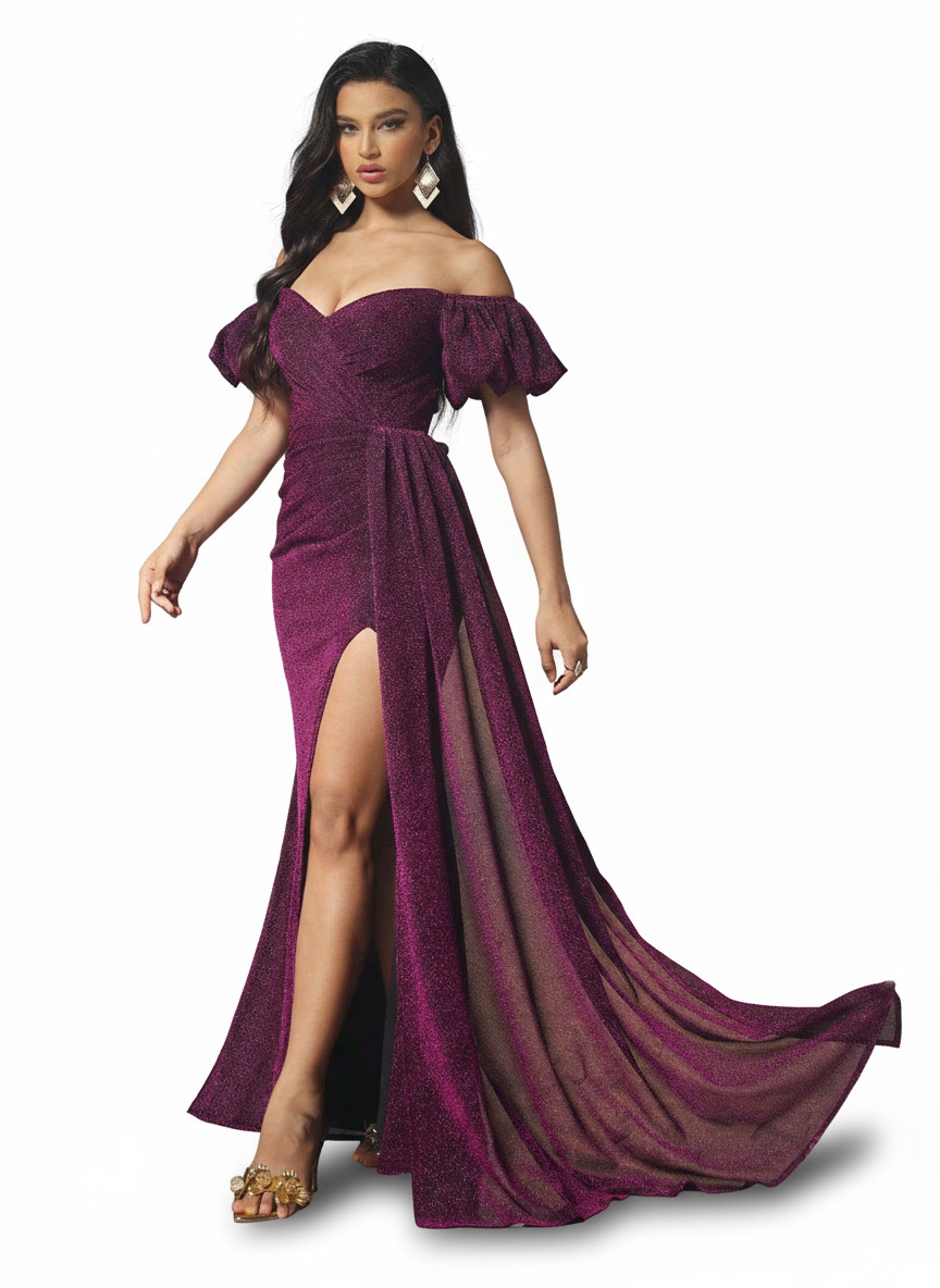 Stalluxe | Traumhaftes lila One-Shoulder-Kleid mit Falten und Glanz