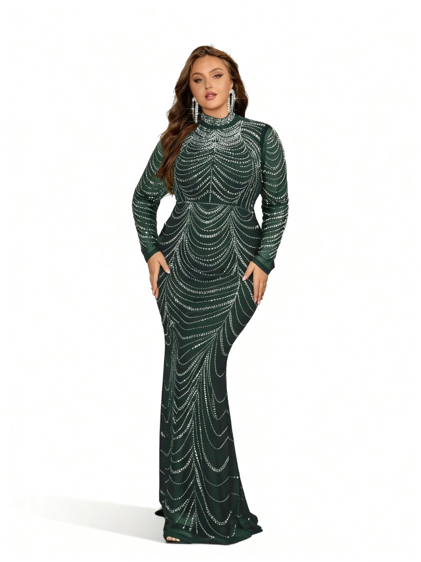 Stalluxe | Strasskleid in Großen Größen mit Fischschwanz Grün