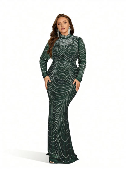 Stalluxe | Strasskleid in Großen Größen mit Fischschwanz Grün