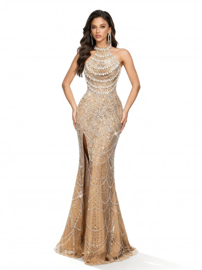 Stalluxe | Pailletten-Perlenkleid mit Halterneck XL