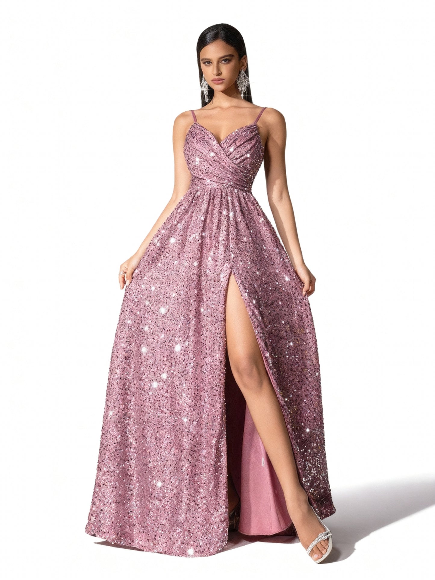 Stalluxe | Rosa Paillettenkleid mit Herz-Ausschnitt