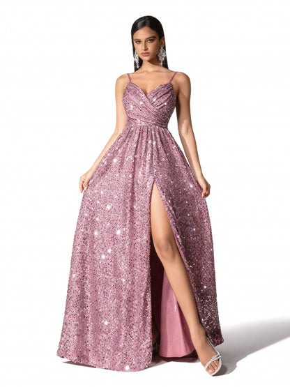 Stalluxe | Rosa Paillettenkleid mit Herz-Ausschnitt