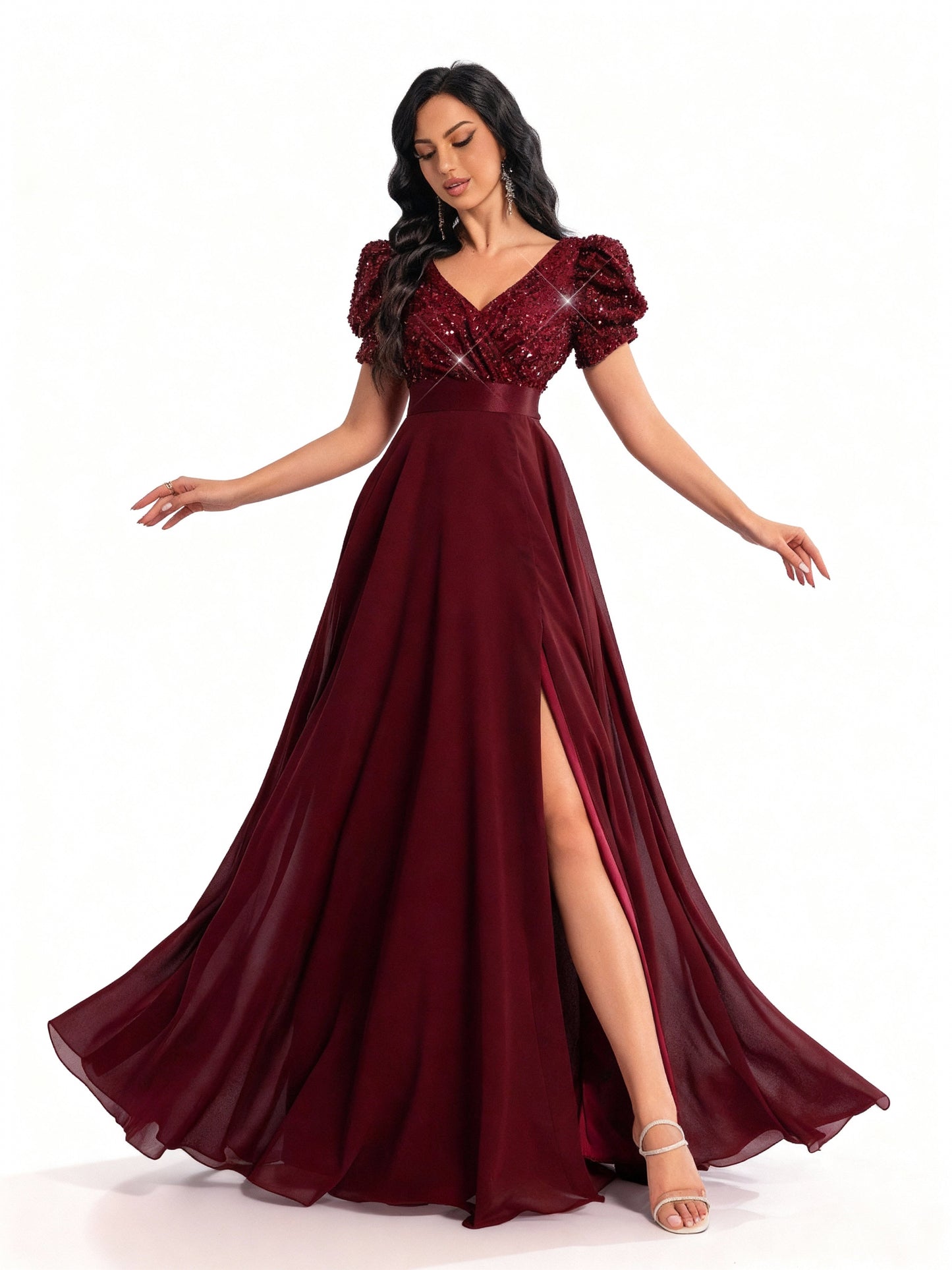 Stalluxe | Paillettenkleid mit V-Ausschnitt und Schlitzärmeln