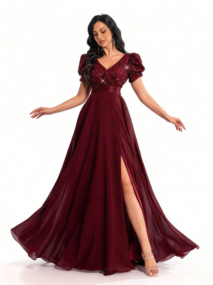 Stalluxe | Paillettenkleid mit V-Ausschnitt und Schlitzärmeln