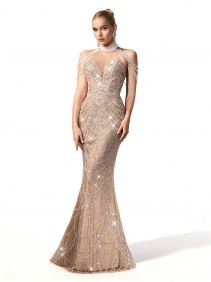 Stalluxe | Langes Kleid mit Neckholder und Meerjungfrauen-Saum