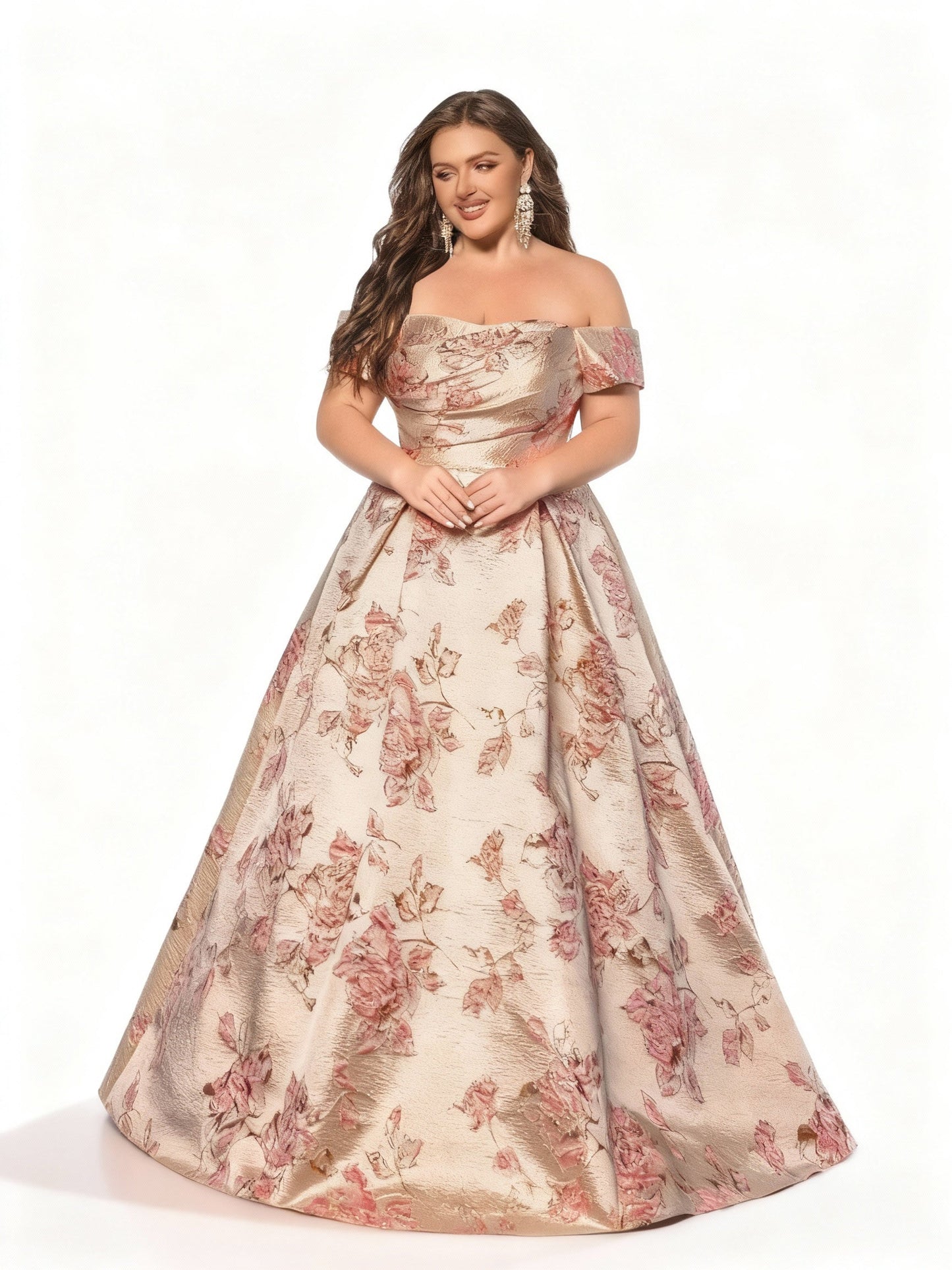 Stalluxe | Einfarbiges Rückenfreies Abendkleid mit Blumen und Off-Shoulder-Schnitt