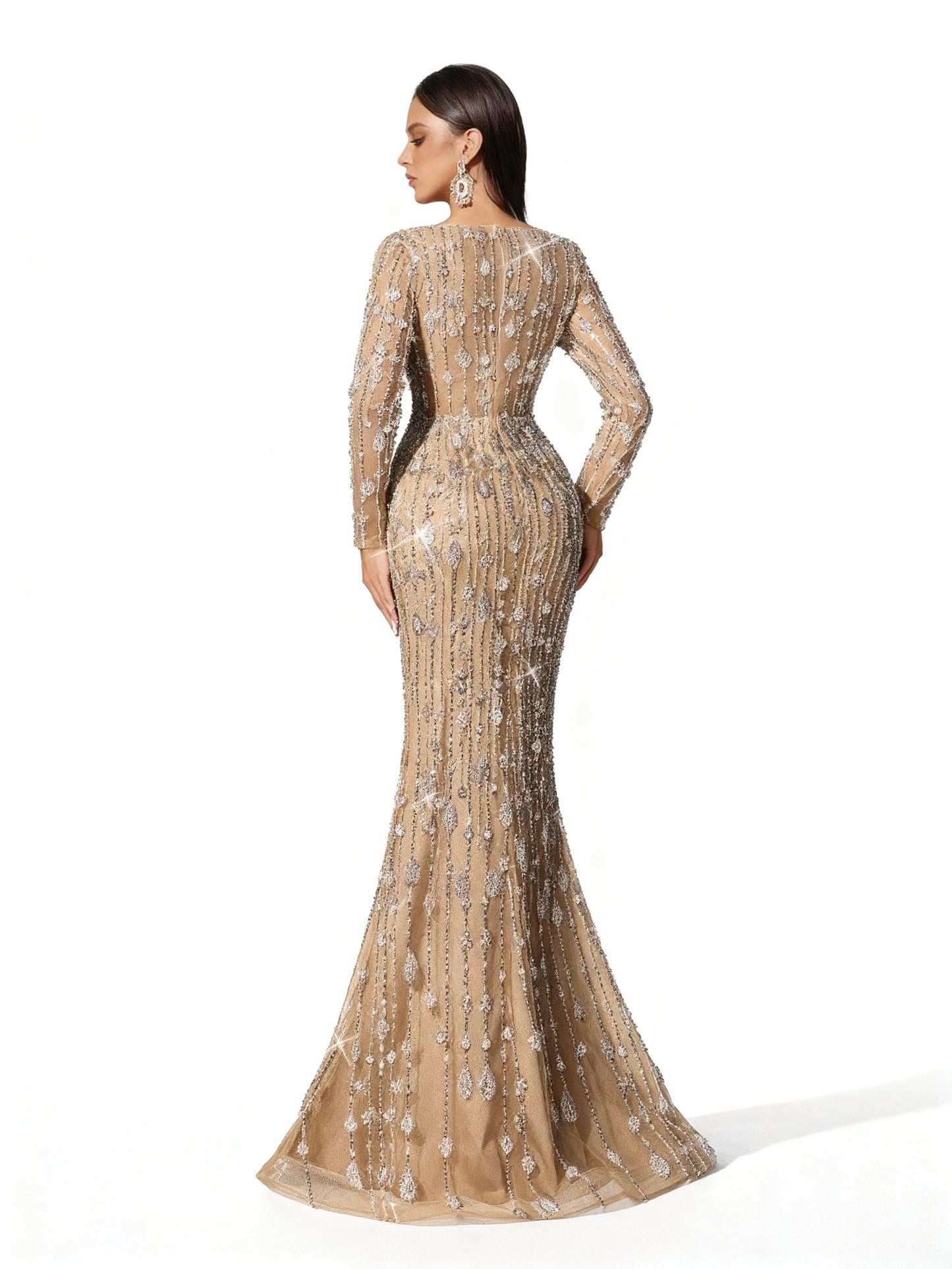 Stalluxe | Einfarbiges Paillettenkleid mit Tiefem V-Ausschnitt