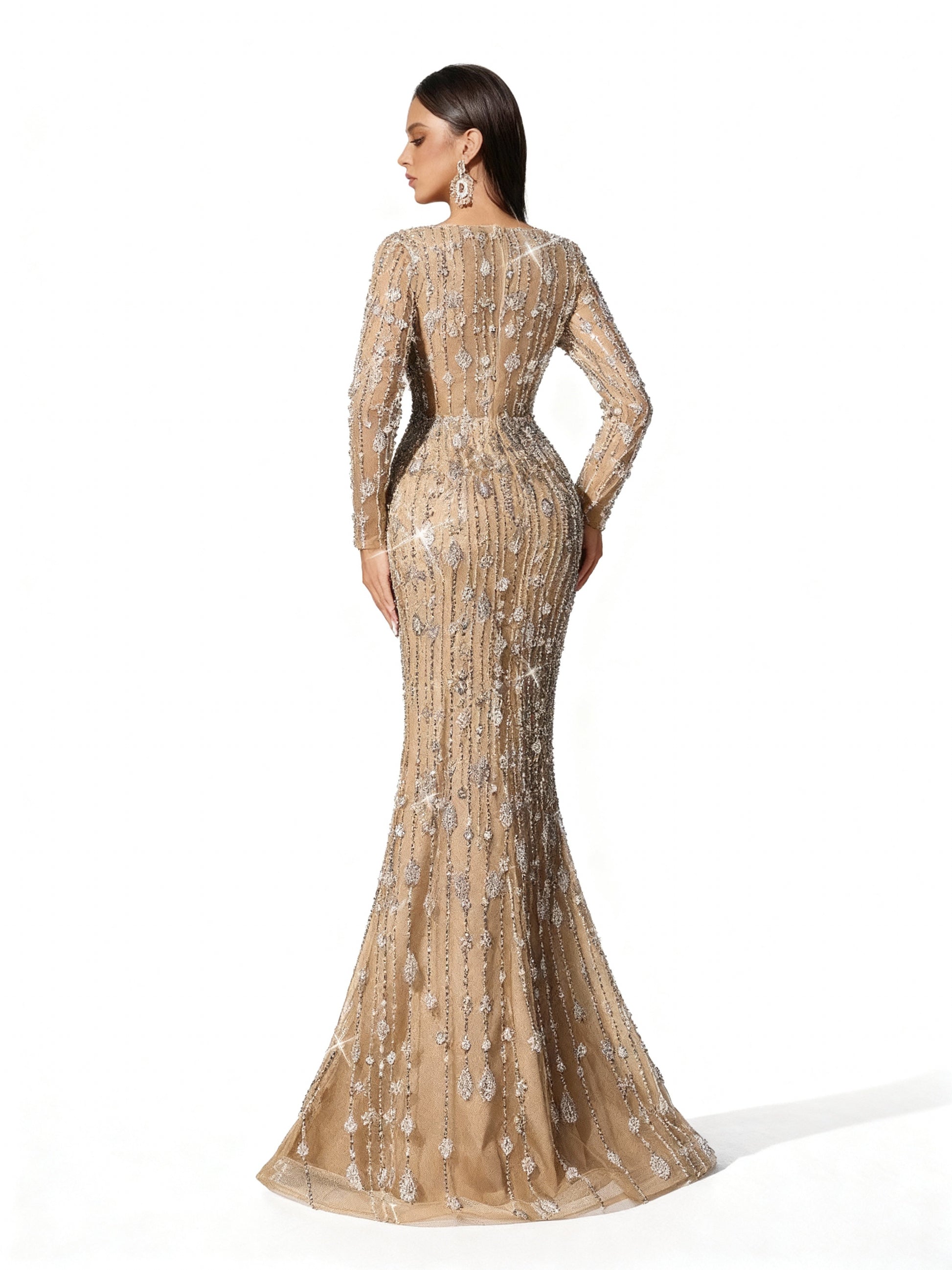 Stalluxe | Einfarbiges Paillettenkleid mit Tiefem V-Ausschnitt