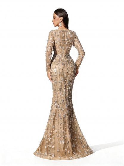 Stalluxe | Einfarbiges Paillettenkleid mit Tiefem V-Ausschnitt