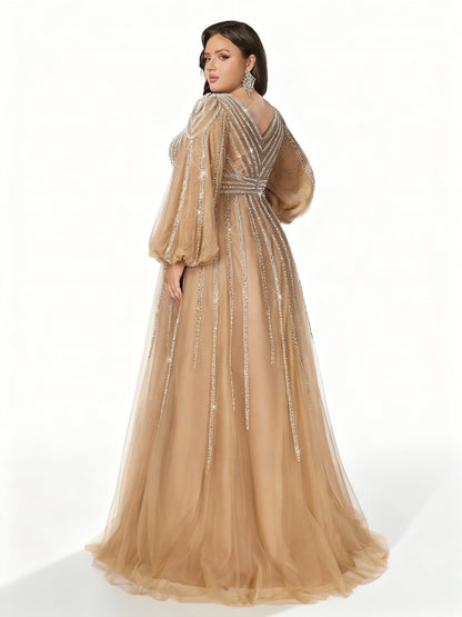 Stalluxe | Funkelndes Abendkleid mit Kontrastpailletten und Bischofsärmeln