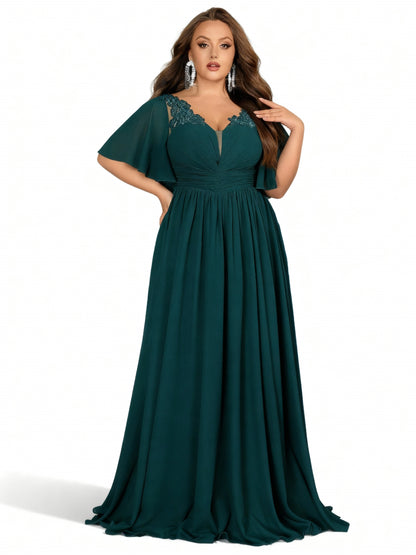 Stalluxe | Pfauengrünes Spitzenkleid mit V-Ausschnitt für Brautjungfern