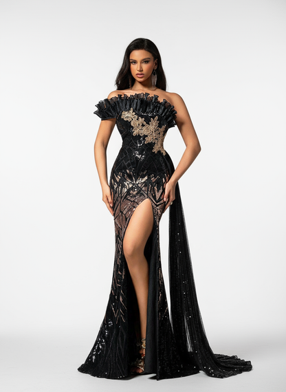 Stalluxe | Elegantes schwarzes One-Shoulder-Kleid mit Fischschwanz