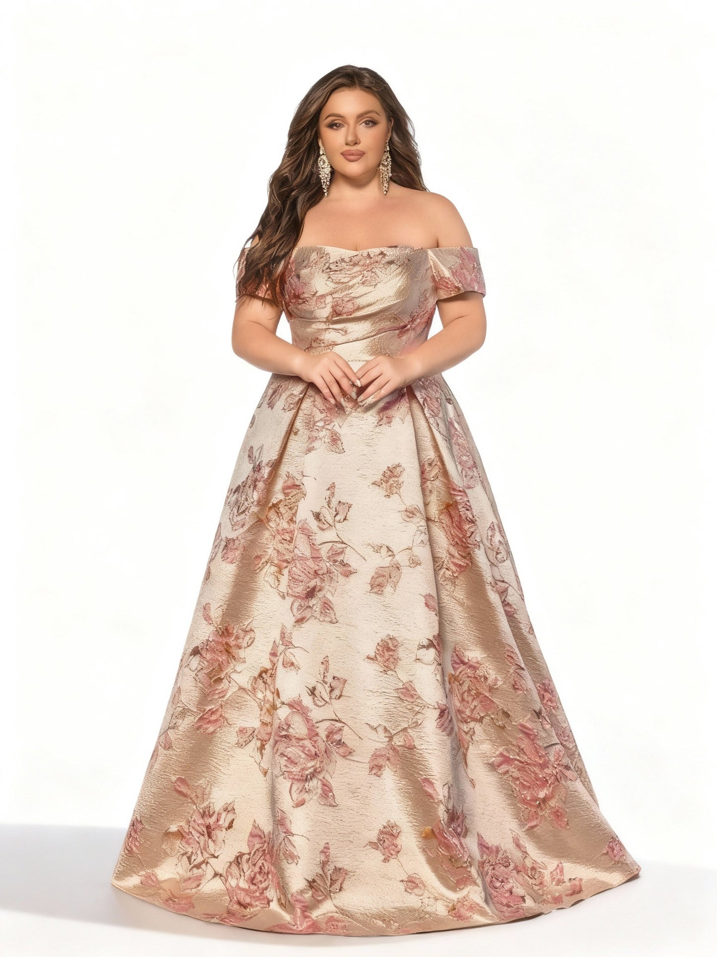 Stalluxe | Einfarbiges Rückenfreies Abendkleid mit Blumen und Off-Shoulder-Schnitt