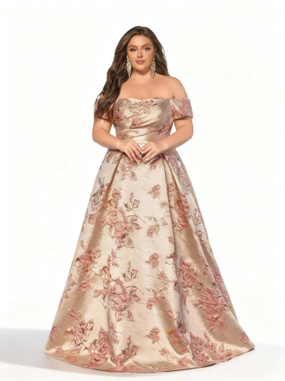 Stalluxe | Einfarbiges Rückenfreies Abendkleid mit Blumen und Off-Shoulder-Schnitt