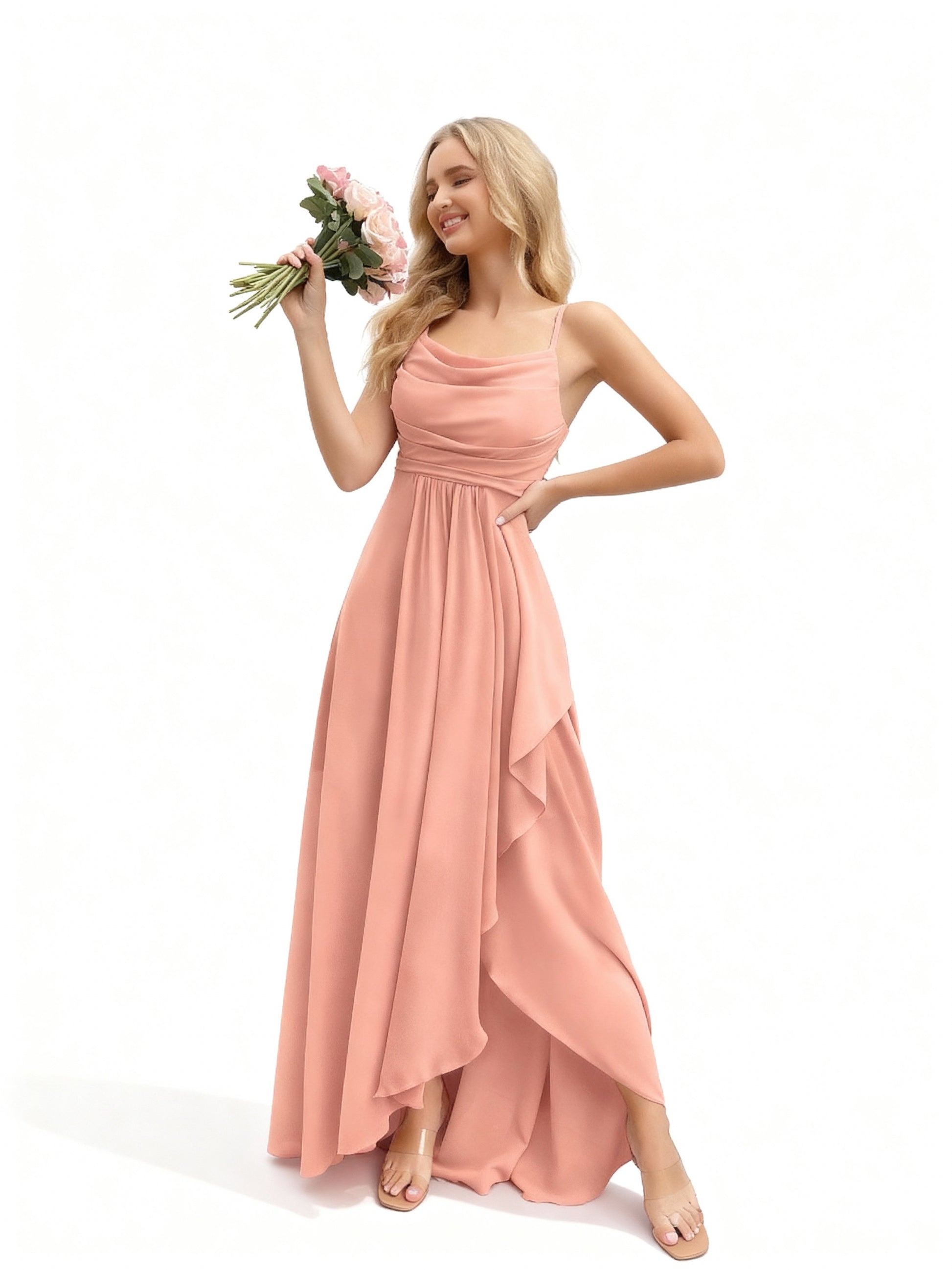 Stalluxe | Brautjungfernkleid mit Wasserfallausschnitt Hellorange