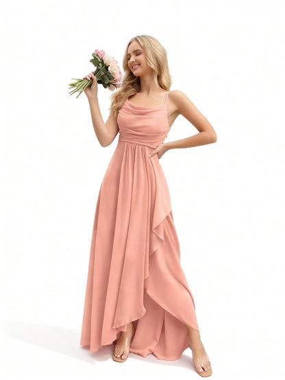 Stalluxe | Brautjungfernkleid mit Wasserfallausschnitt Hellorange