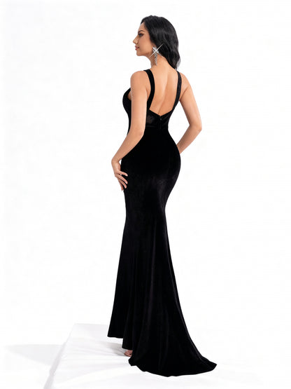 Stalluxe | Schwarzes Blumen-Fischschwanzkleid mit Rückenausschnitt