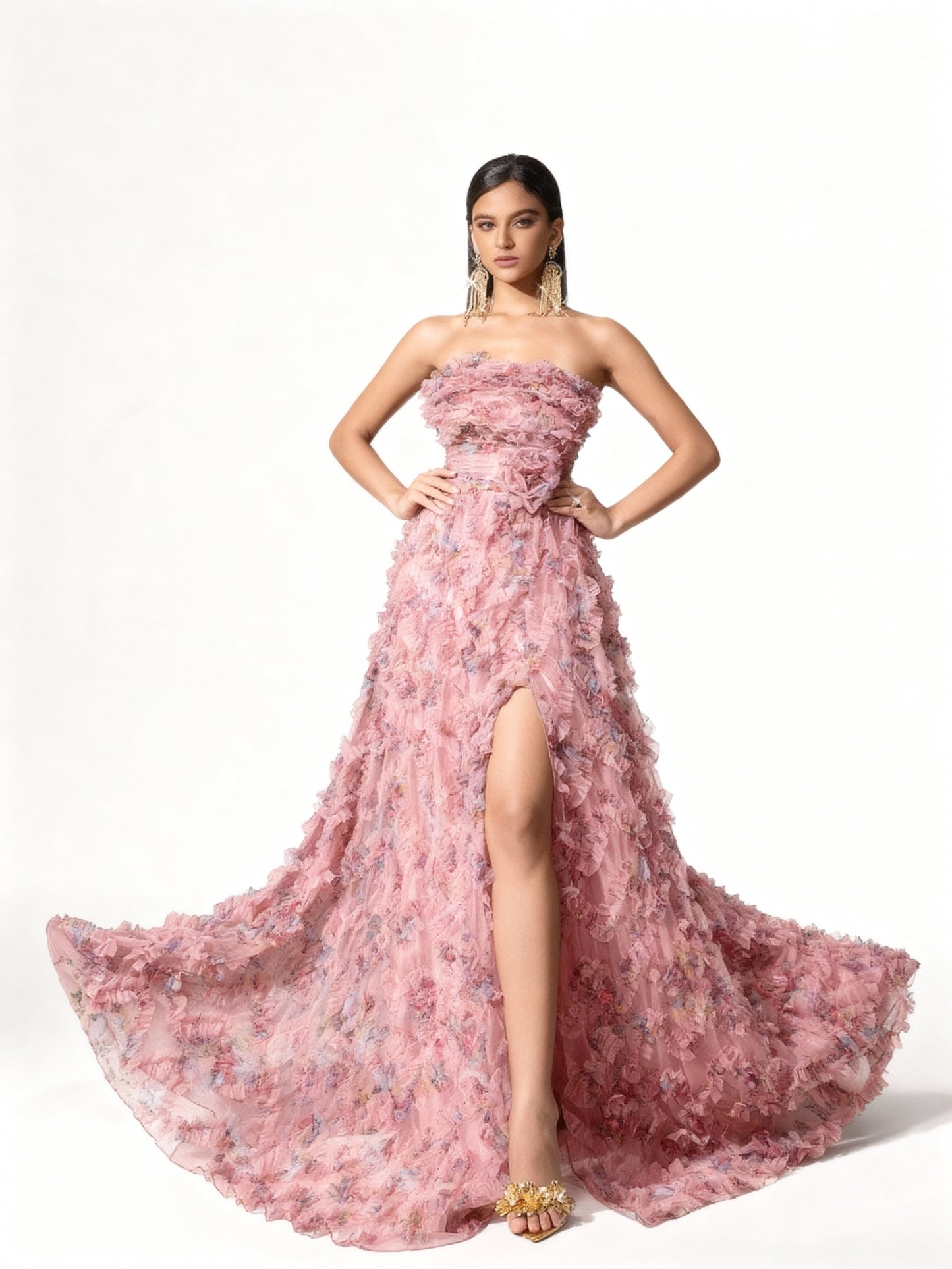 Stalluxe | Sommerliches Abendkleid mit Blumenmuster, offenem Rücken und hohem Beinschlitz Rosa