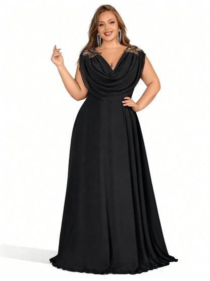 Stalluxe | Sommerliches Brautjungfernkleid in Übergröße mit Applikationen und tiefem V-Ausschnitt