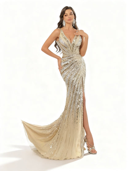 Stalluxe | Paillettenkleid mit Tiefem V-Ausschnitt und Schlitz