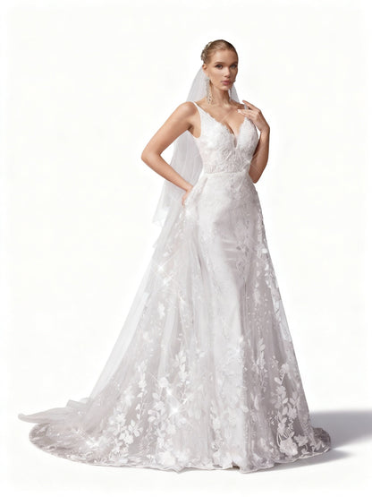 Stalluxe | Romantisches Blumenstickerei Brautkleid ohne Ärmel