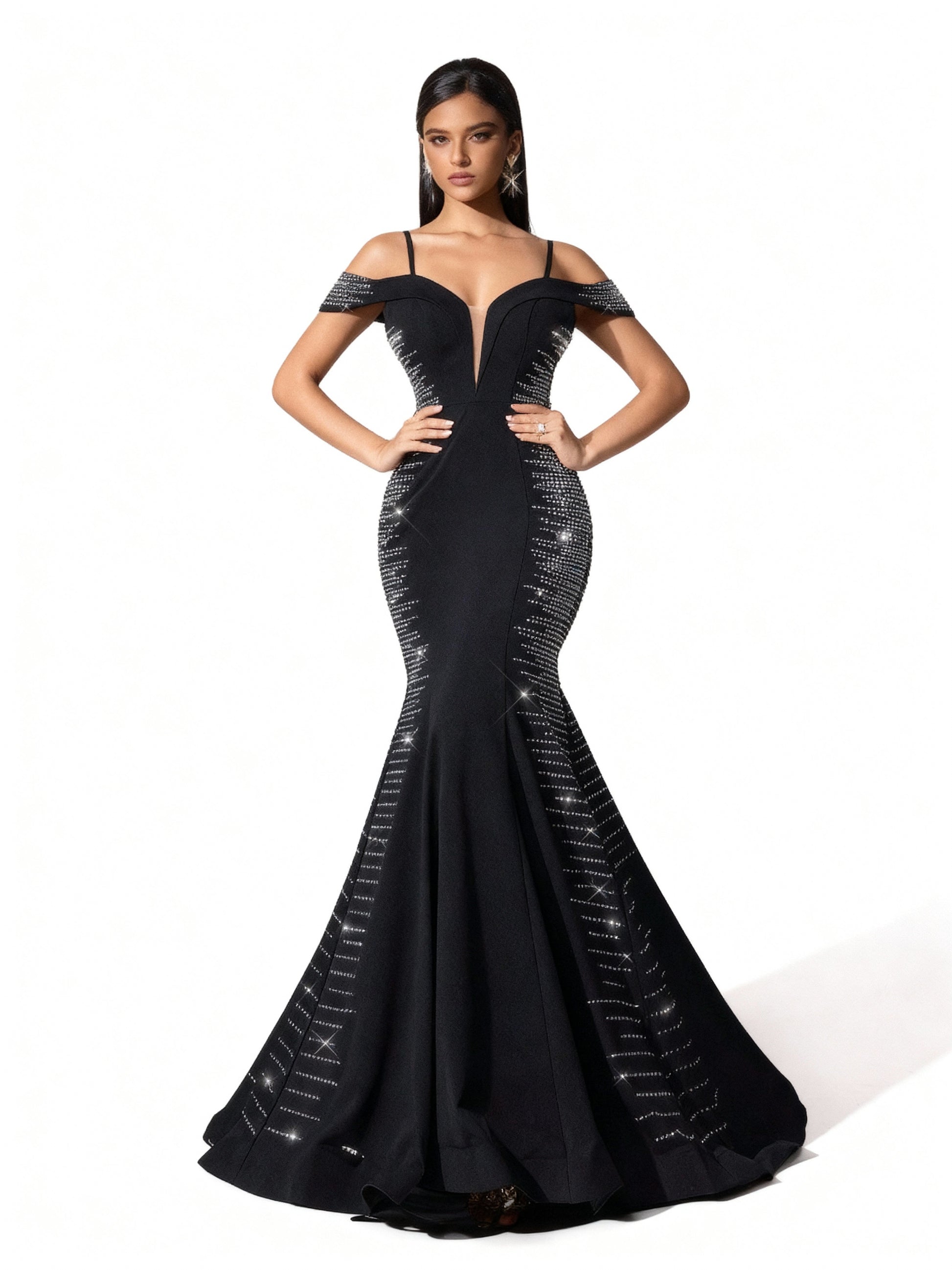 Stalluxe | Schwarzes Strasskleid mit Fischschwanz XL