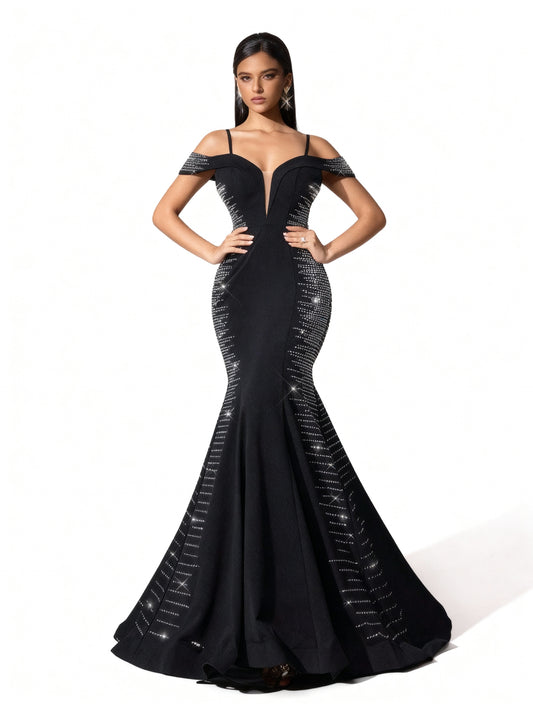 Stalluxe | Schwarzes Strasskleid mit Fischschwanz XL