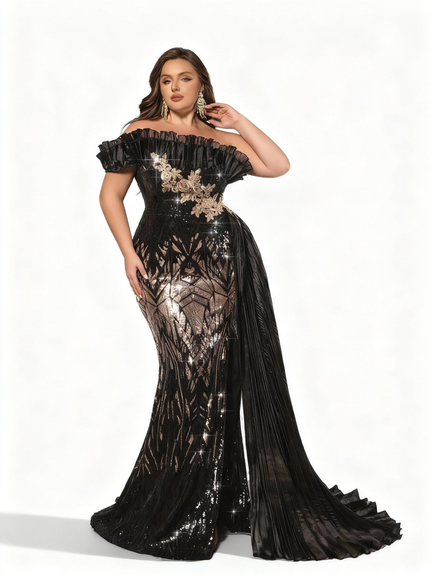 Stalluxe | Schwarzes Luxus-Abendkleid mit Pailletten in Übergröße