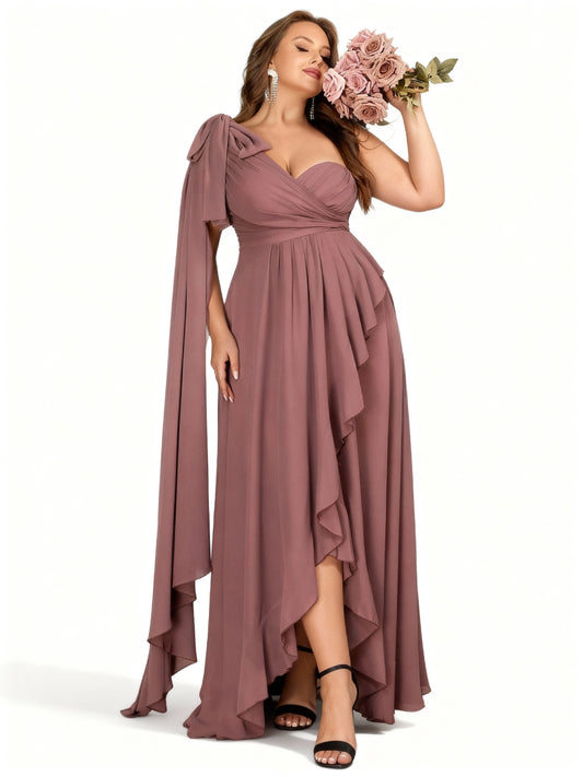 Stalluxe | Chiffonkleid in Großen Größen mit Asymmetrischem Ausschnitt 5xl