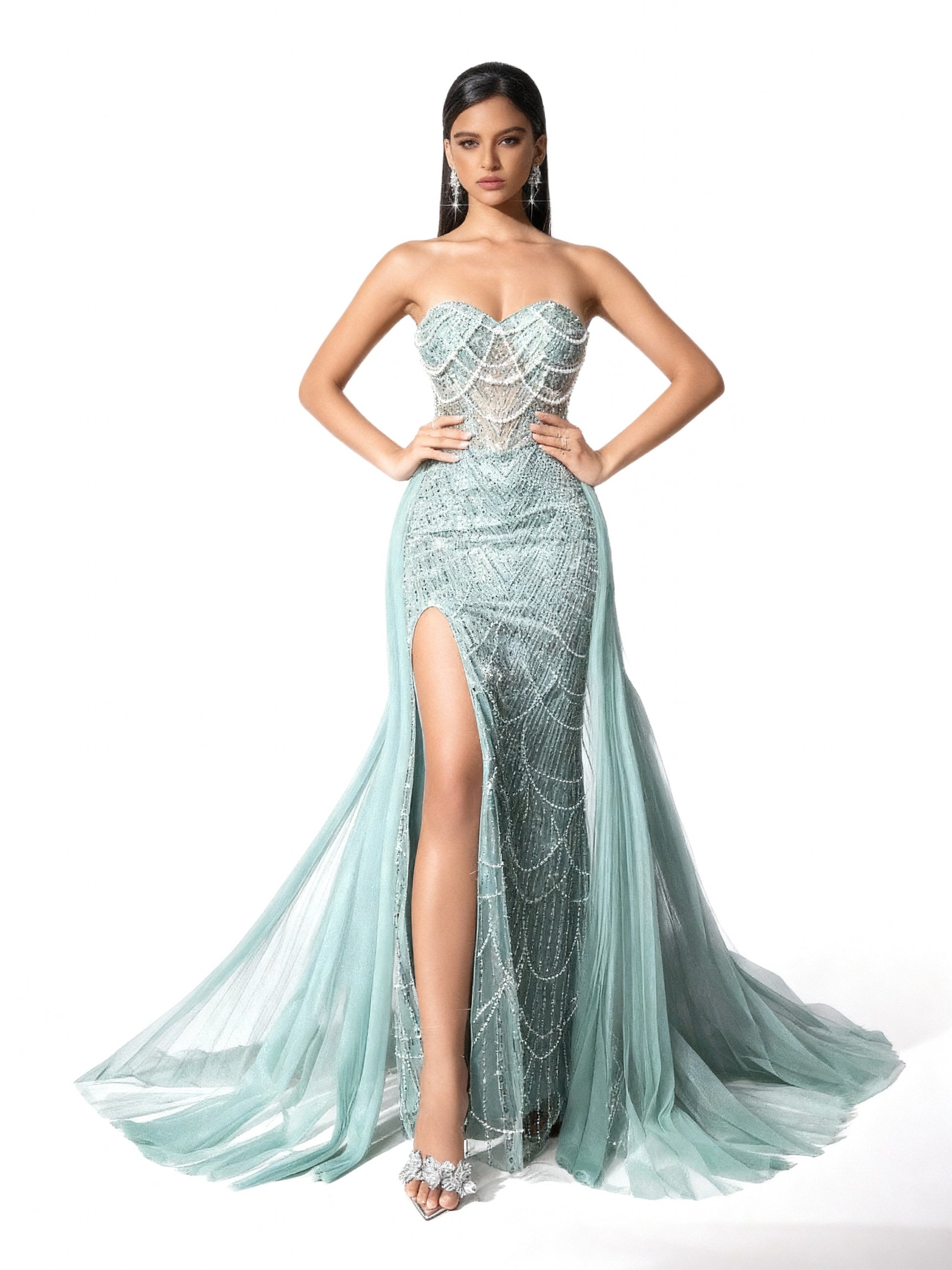 Stalluxe | Trägerloses Spitzenkleid mit Schnürung und Schlitz