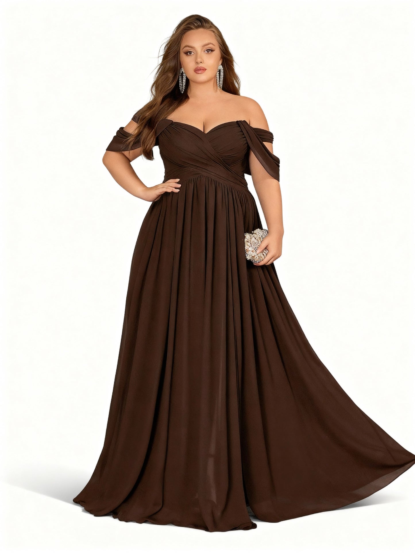 Stalluxe | Chiffon-Brautjungfernkleid in Großen Größen Kaffeebraun